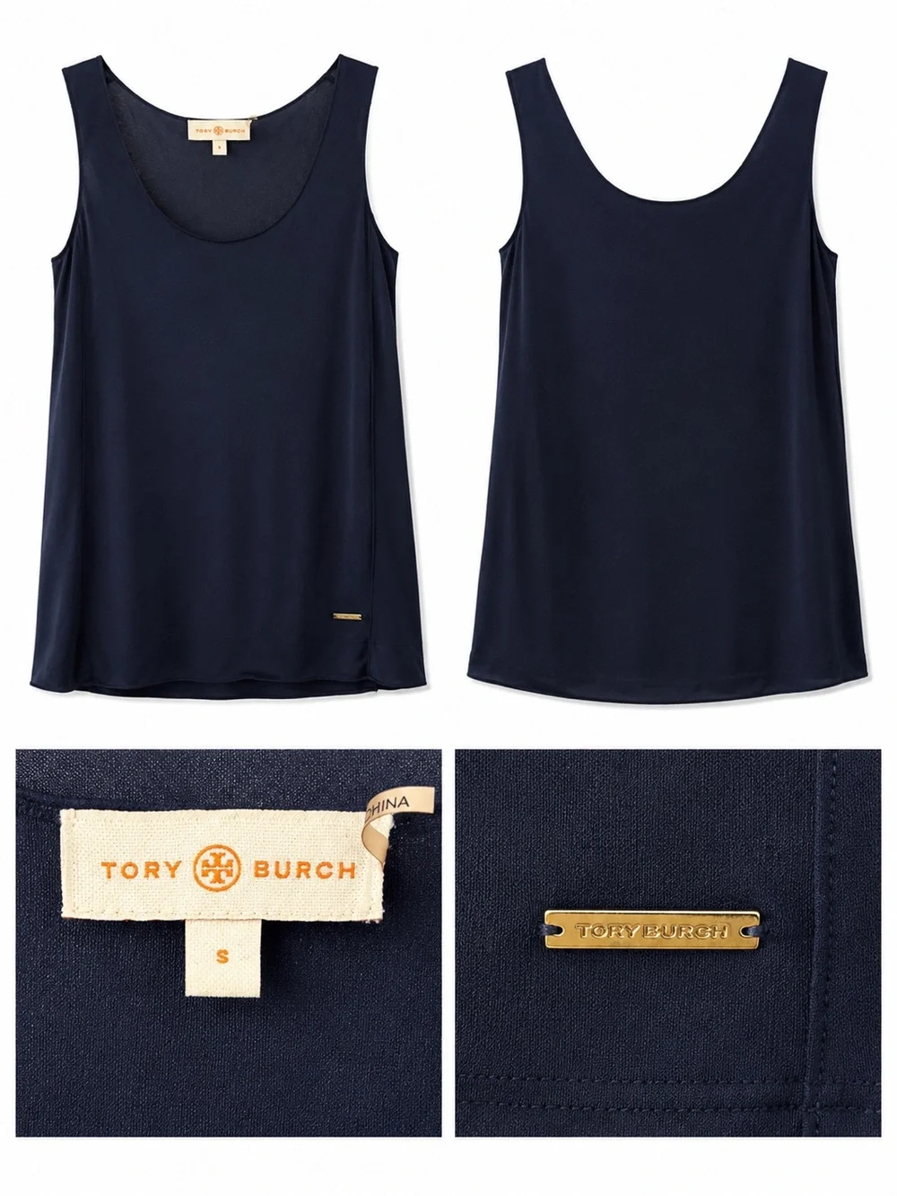 Tory Burch Navy Sheer Mesh Sleeveless Top S